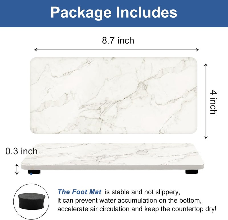 Deceram 2 Pcs Water Absorbing Stone Drying Trays for Bathroom Sink Kitchen Counter Soap Dish Dispenser Sponge Holder White Ceramic Bathroom Vanity Quick Dry Stone Mat for Kitchen Sink Marble Diatomite Tray - Image 5
